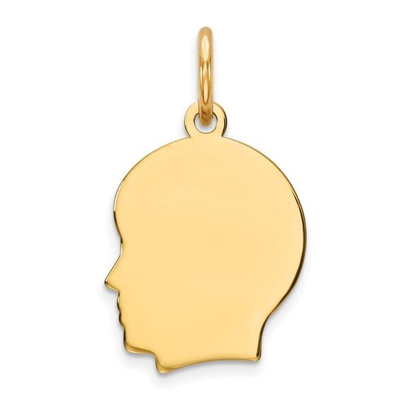 14k Yellow Gold Plain Small .018 Gauge Facing Left Engravable Boy Head Charm